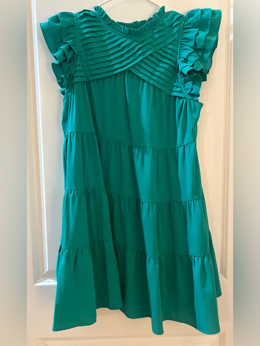 entro Teal Tiered Ruffle Dress
